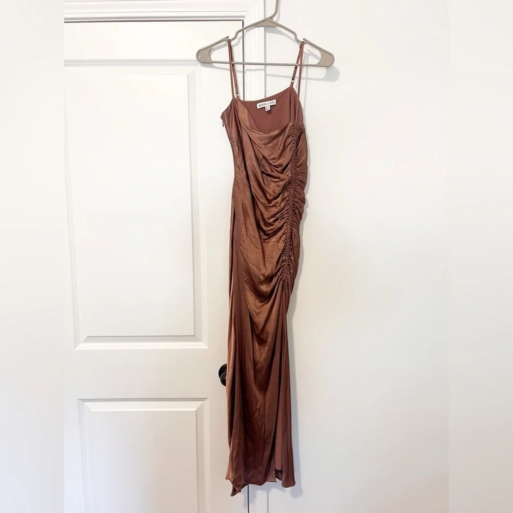 Shona Joy Lily Bias Ruched Midi Dress in Clove